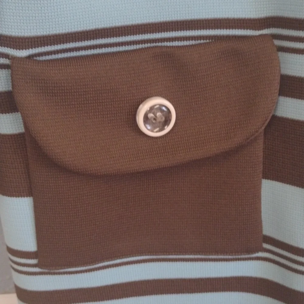 Marberni, 60's Union Made Vintage Elegant Blue/Brown Long Sleeve Dress Size 16 - Picture 5 of 16